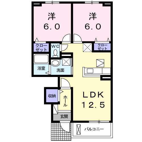 サニーヒルズ城山(2LDK/1階)の間取り写真