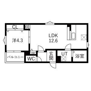 グランフォーレ中村日赤(1LDK/3階)の間取り写真