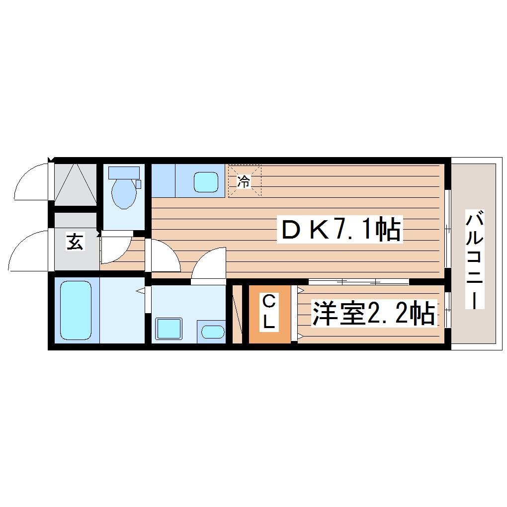 リプラス宮町(1DK/2階)の間取り写真