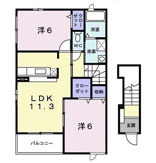 コンフォート(2LDK/2階)の間取り写真