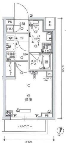 スカイコート蒲田イースト(1K/2階)の間取り写真