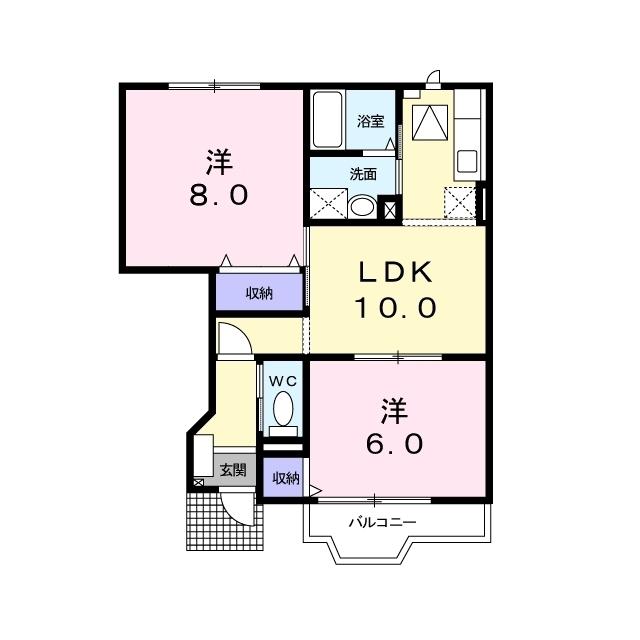 アルトピアーノB(2LDK/1階)の間取り写真