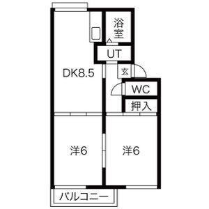 CREST QUARTER A棟(2DK/1階)の間取り写真