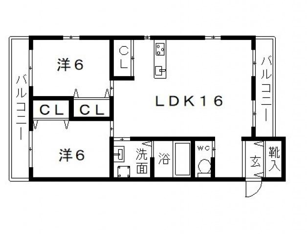 レジデンスコート帝塚山(2LDK/3階)の間取り写真