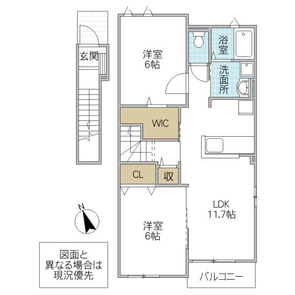 ヴィレッティーナ B(2LDK/2階)の間取り写真