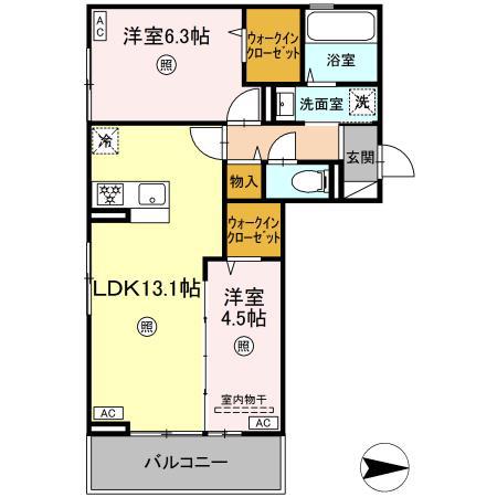 平成MY(2LDK/3階)の間取り写真