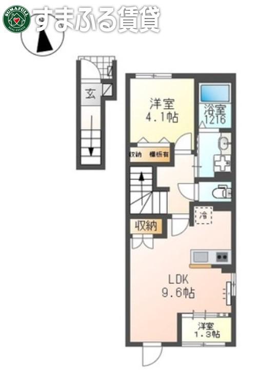 岡崎市宇頭町アパート(1LDK/2階)の間取り写真