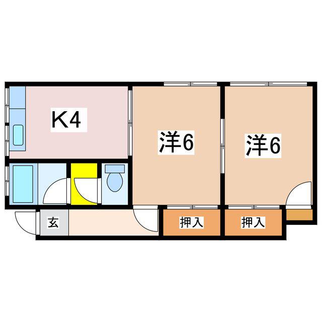コーポ風見鶏(2K/2階)の間取り写真