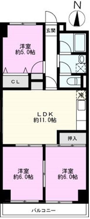 第2千代田マンション(3LDK/6階)の間取り写真