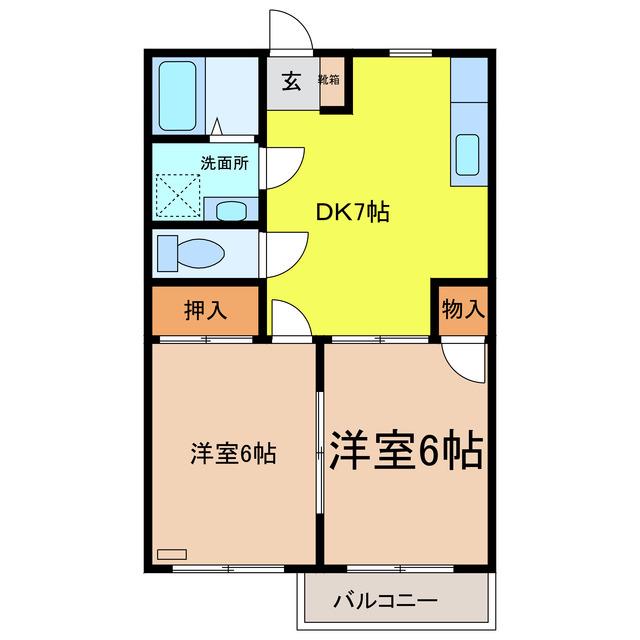 クイートハイム(2DK/1階)の間取り写真