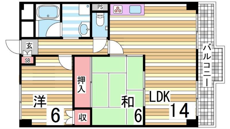 ロイヤルメゾンアドニス(2LDK/4階)の間取り写真