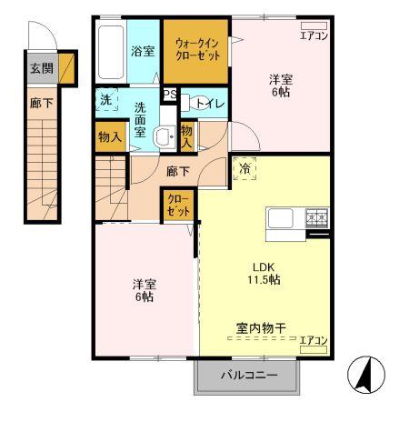 カーサ・コンフォルト(2LDK/2階)の間取り写真