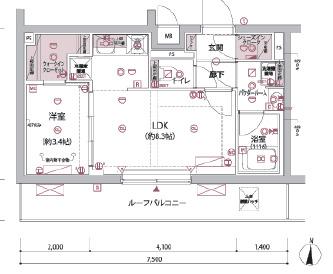 アルコバレーノ ブバイガワラ(1LDK/4階)の間取り写真