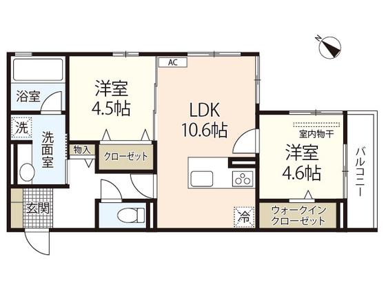 サリオス庚午北(2LDK/2階)の間取り写真