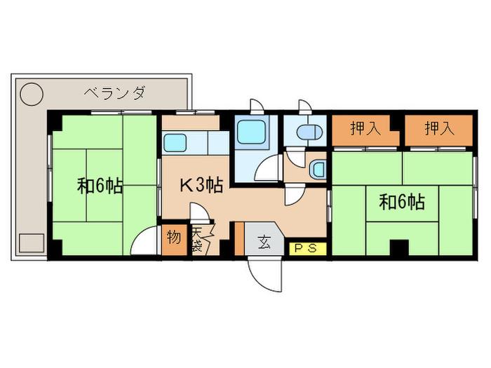 第二コーポ千代(2K/3階)の間取り写真