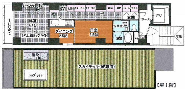 リリオ小石川(1LDK/9階)の間取り写真