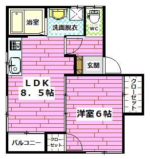 メープル下林(1LDK/2階)の間取り写真