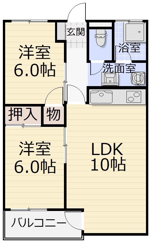 サンビューハイムのむら(2LDK/2階)の間取り写真