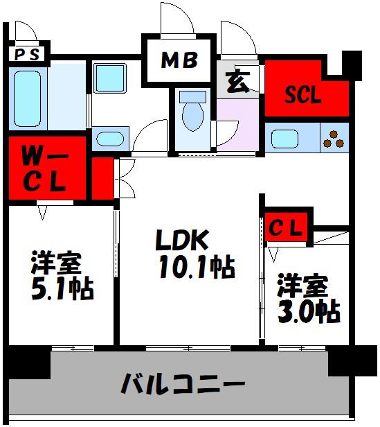 エンクレスト天神LINK(2LDK/13階)の間取り写真