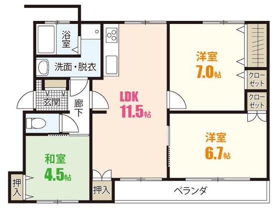 ベストハウス亀山(3LDK/3階)の間取り写真