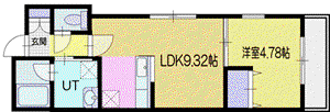 クローバーパーク千歳(1LDK/1階)の間取り写真
