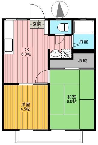 ヴィレッジハイツ梅島(2DK/1階)の間取り写真