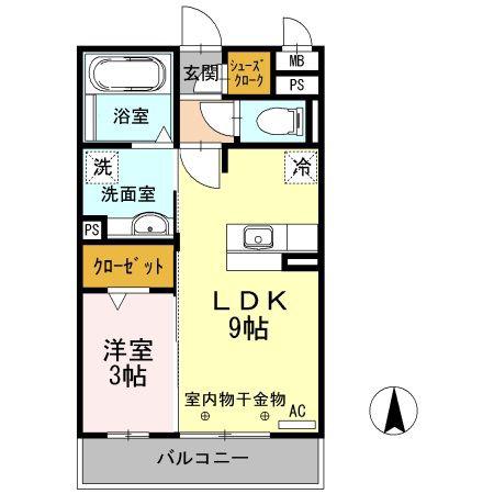 ヴィオーラ八番 A(1LDK/3階)の間取り写真