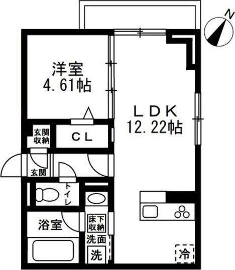 国立市谷保4丁目PJ 共同A棟(1LDK/1階)の間取り写真
