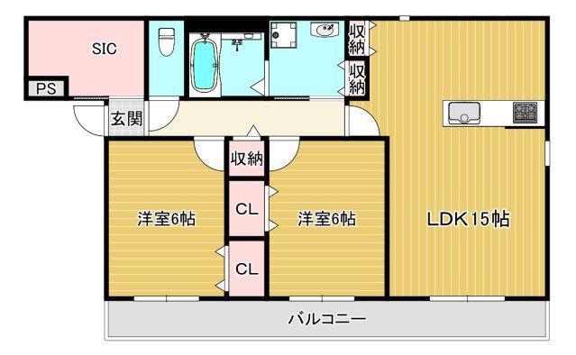 ST.POLARIS瓢箪山(2LDK/3階)の間取り写真