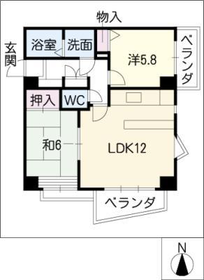 ヴェルテ・コート南栄(2LDK/2階)の間取り写真