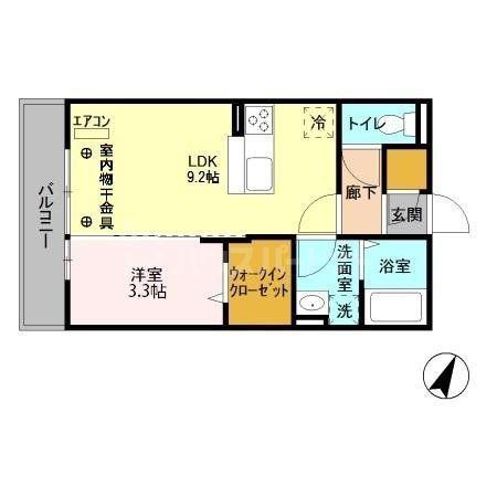 ガレリア西大宮(1LDK/2階)の間取り写真