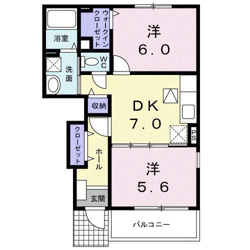 メイクロード(2DK/1階)の間取り写真