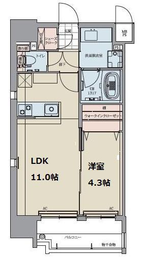 プレスタイル大濠公園(1LDK/3階)の間取り写真