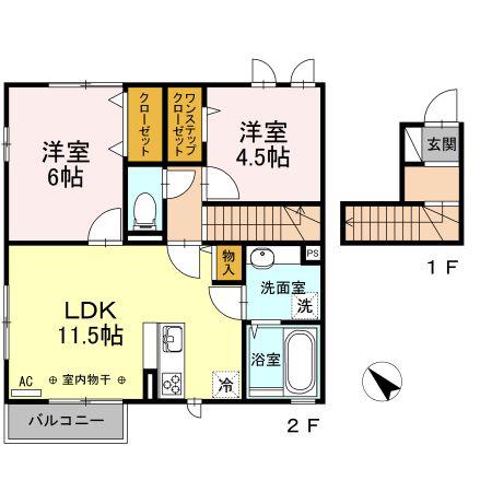 LA PRINTEMPS(2LDK/2階)の間取り写真
