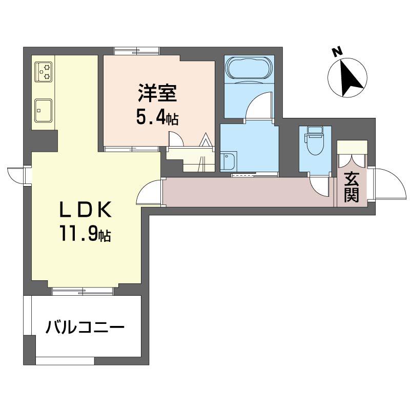 ベンディシオン市川(1LDK/3階)の間取り写真