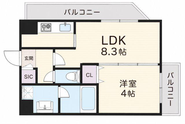 アドバンス難波南(1LDK/6階)の間取り写真