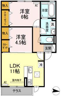 サンモール新湯野(2LDK/1階)の間取り写真