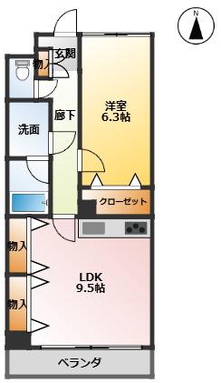 プログレスアサダ瓦町(1LDK/2階)の間取り写真