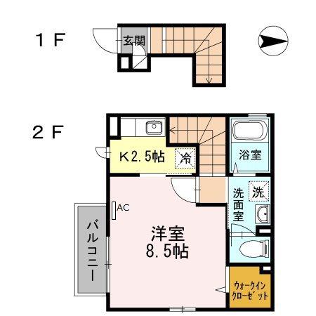 ミューザ(1K/2階)の間取り写真