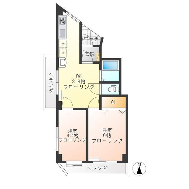 千歳スカイマンション(2LDK/5階)の間取り写真