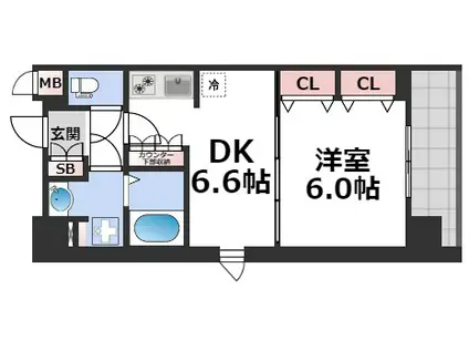 クリスタルグランツ難波II(1DK/10階)の間取り写真