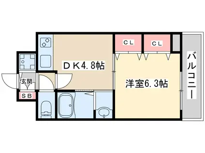 プルミエール江坂(1DK/2階)の間取り写真