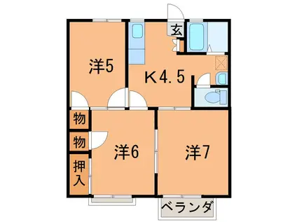 クレシェンドームA(3K/2階)の間取り写真