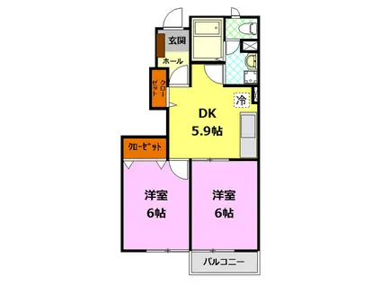 カーサ・ローマA(2DK/1階)の間取り写真