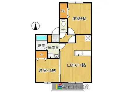 グリーンコーポユリ A棟(2LDK/2階)の間取り写真