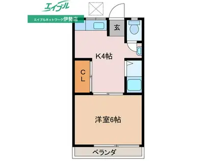 岩渕 松鶴(1K/3階)の間取り写真