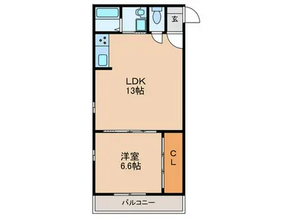 URAINC(1LDK/2階)の間取り写真
