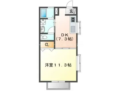 BERGおぐり(1DK/1階)の間取り写真