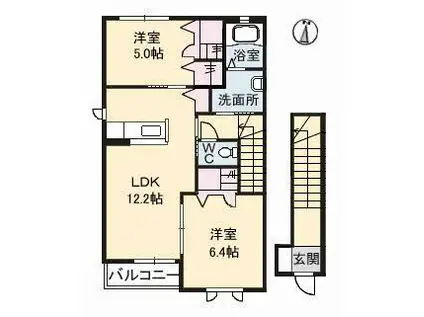 パレド リヴァージュ(2LDK/2階)の間取り写真