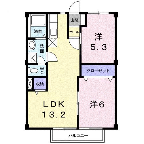 オーシャンビュー岸岡(2LDK/2階)の間取り写真